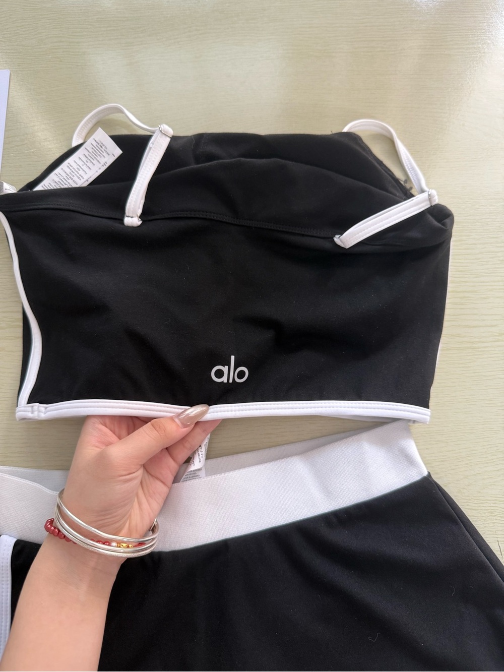 ALO Yoga Black & White Midi Skirt with Matching Crop Top - Picture 3 of 5